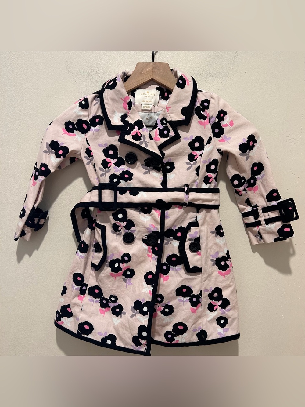 Kate Spade New York Pink Floral Double Breasted Trench Coat with Belt - Girl’s 4